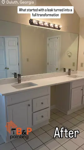 🚿✨ Bathroom Transformation Story ✨🚿 This bathroom had water damage from a leak under the old cabinets. 💧 We worked with the insurance to replace the cabinets, and the homeowners decided to take the opportunity to upgrade the shower and renovate the entire space. 🛠️✨ Now, they have a modern, fresh, and functional bathroom they can truly enjoy. 💫 At B&P Painting, we don’t just repair — we transform. #bp_painting #bathroomremodel #HomeTransformation #quality #fyp 