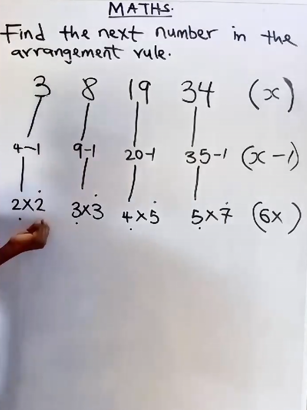 Amazing Trick Find the next number in the arrangement rules: 3,  8,  19,  34,(𝒙) #tiktok #trending #science #learwithseun #fyp 