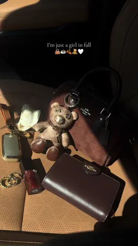 Just me, fall, & my mini suede Rowan 🥹👜☕️🧸🤍 what did you get from the fall @Coach drop?! #coach #coachfall #minirowan #suederowan #fallbag 