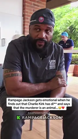 Rampage Jackson gets emotional when he finds out that Charlie Kirk has died and says that the murderer is an animal…😢💔 #passedaway #charliekirk #rampagejackson #shottodeath 