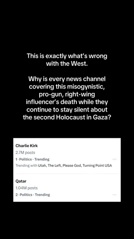 Charlie Kirk’s death is not something to celebrate, nor is it something that deserves live coverage on every major news outlet. There are far worse problems we should be worried about.  This tragedy is a warning. A very obvious symptom of an escalating disease called “WESTERN SOCIETY”