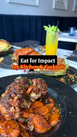 Tried the Eat for Impact specials at Ivy Kitchen & Cocktails 🌱✨ A mocktail + two delicious plant-forward dishes that prove good food can make a big impact 🌍💚 @The Eat for Impact Initiative @planted.society  Location: 9215 E Jefferson Ave, Detroit, MI 48214 Cost: $$ Attire: something casual 🥰 📸- @bxcca.k #detroitfoodie #sustainablefood #thingstodoindetroit #detroitfoodblogger #eatforimpact              