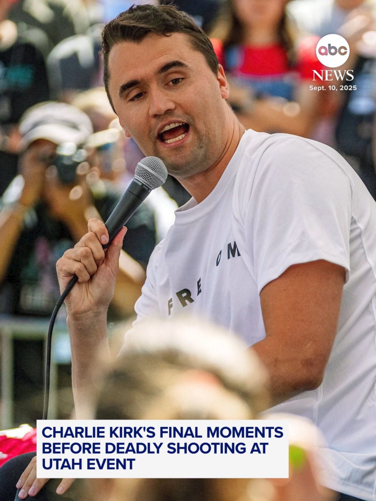 Charlie Kirk has died after he was shot during an event at Utah Valley University on Wednesday, President Trump said. Kirk was speaking to a crowd about mass shootings when he was fatally wounded by a gunshot at the event. #charliekirk #trump #utah#news #abcnews