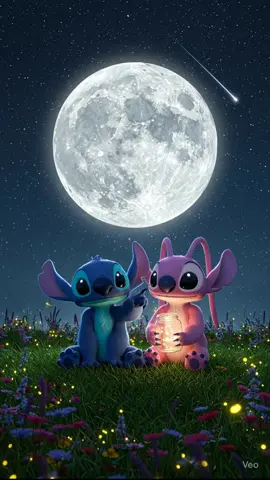 Under the stars 🌙✨   Stitch and Angel sharing the most magical night ever 💙🌸💫   #Stitch #Angel #LiveWallpaper8K  #RomanticAesthetic #MagicalVibes 