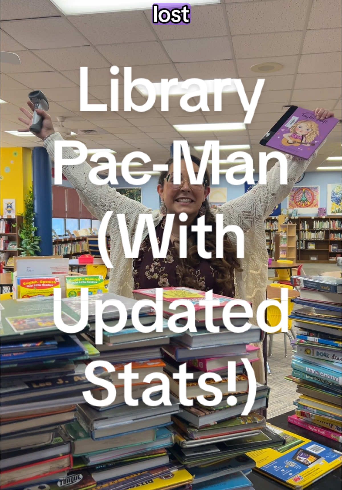 This has been my favorite book check in so far this school year! We’re updating our stats and finally get to see that so many excellent books got checked out and read AND we got a lost book back!  #schoollibrarian #bookreturn #librarypacman #checkin #BookTok #librarytok #librariansoftiktok #speedrun #elementarylibrarian 