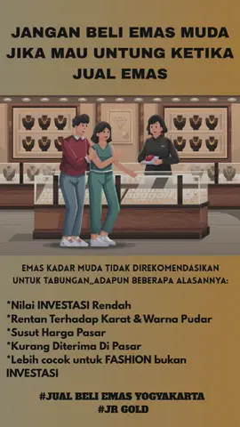 EMAS kadar muda ( di bawah 70%, misalnya 30%, 40%, atau 50%) memang tidak direkomendasikan untuk tabungan, ada beberapa alasannya: 1. Nilai Investasi Rendah * Kandungan emas murninya sedikit, sisanya logam campuran. * Kalau dijual kembali, yang dihitung hanya kadar emasnya, bukan berat total perhiasan. 2. Susut Harga Besar * Selisih antara harga beli dan harga jual kembali sangat jauh. * Toko emas biasanya membeli kembali dengan potongan besar, karena kadar emasnya tidak murni. 3. Rentan Terhadap Karat & Warna Pudar * Karena banyak campuran logam, emas kadar muda lebih cepat kusam, pudar, bahkan bisa menimbulkan alergi di kulit. 4. Kurang Diterima di Pasar * Umumnya orang hanya mau beli emas kadar tinggi (70%, 75% / 18 karat, atau 99,99% emas murni/Antam). * Jadi likuiditasnya rendah (sulit dijual lagi dengan harga bagus). 5. Lebih Cocok untuk Fashion, Bukan Investasi * Perhiasan kadar rendah biasanya dipakai untuk aksesoris (karena kuat, keras, dan bisa diberi variasi bentuk), tapi bukan untuk tabungan emas. 👉 Jadi, kalau tujuan menabung, lebih aman pilih emas kadar tinggi (minimal 70% ke atas, lebih bagus 99,99% seperti Emas Cukim/ Antam/UBS, Dll). Kalau hanya untuk gaya/fashion, emas kadar muda boleh saja, tapi jangan dijadikan tabungan. #fyp #viral #trending #yogyakarta #emas 