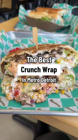 This Saucy Steak Crunch Wrap from @caravankitchen_ is a must try in Metro Detroit!  Check them out for some great deals, and be sure to also try the new Turkey Pesto Baguette! #crunchwrap #halal #dearborn #metrodetroit #baguette 