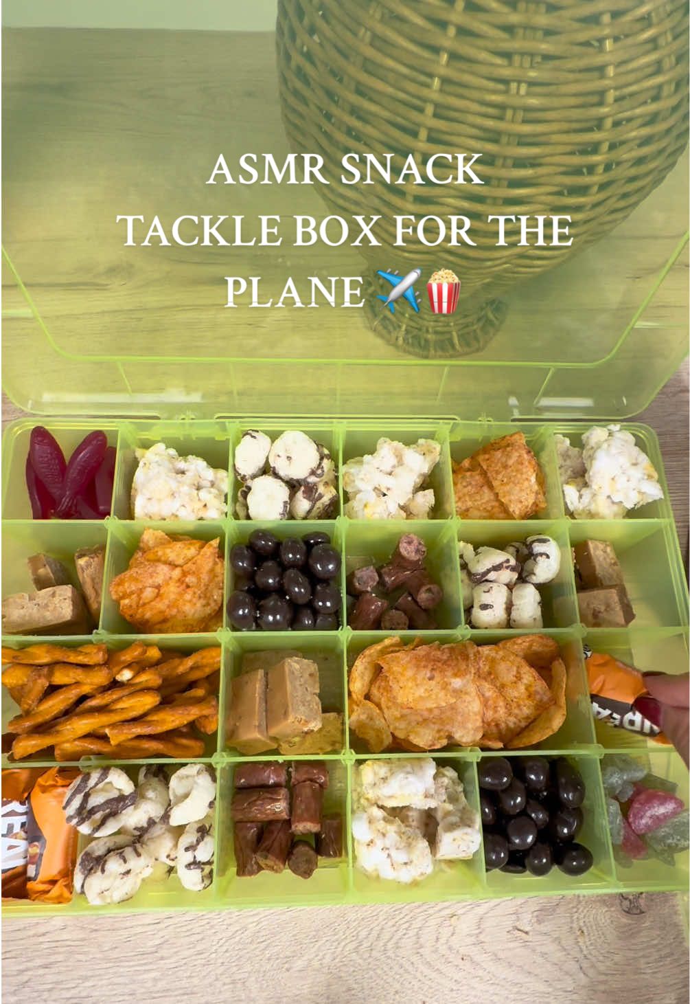 Had to give you an asmr video to show off my first tackle snack box! Ben and I have a 6 hour flight so hopefully this keeps us satisfied! I tried to be semi healthier 🤪🫶  #asmr #snackbox #tacklebox #fyp #CapCut 