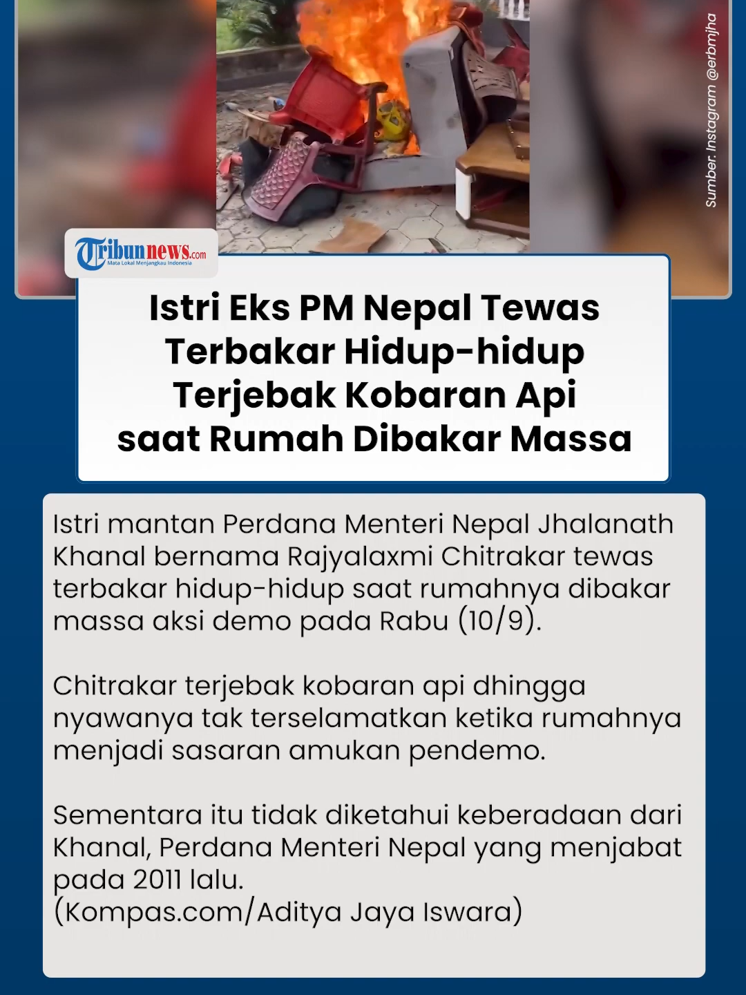 Istri Eks PM Nepal Tewas Terbakar Hidup-hidup saat Demonstran Bakar Rumahnya, Terjebak Kobaran Api #istriekspmnepal #JhalanathKhanal #RajyalaxmiChitrakar #nepal #nepalprotest