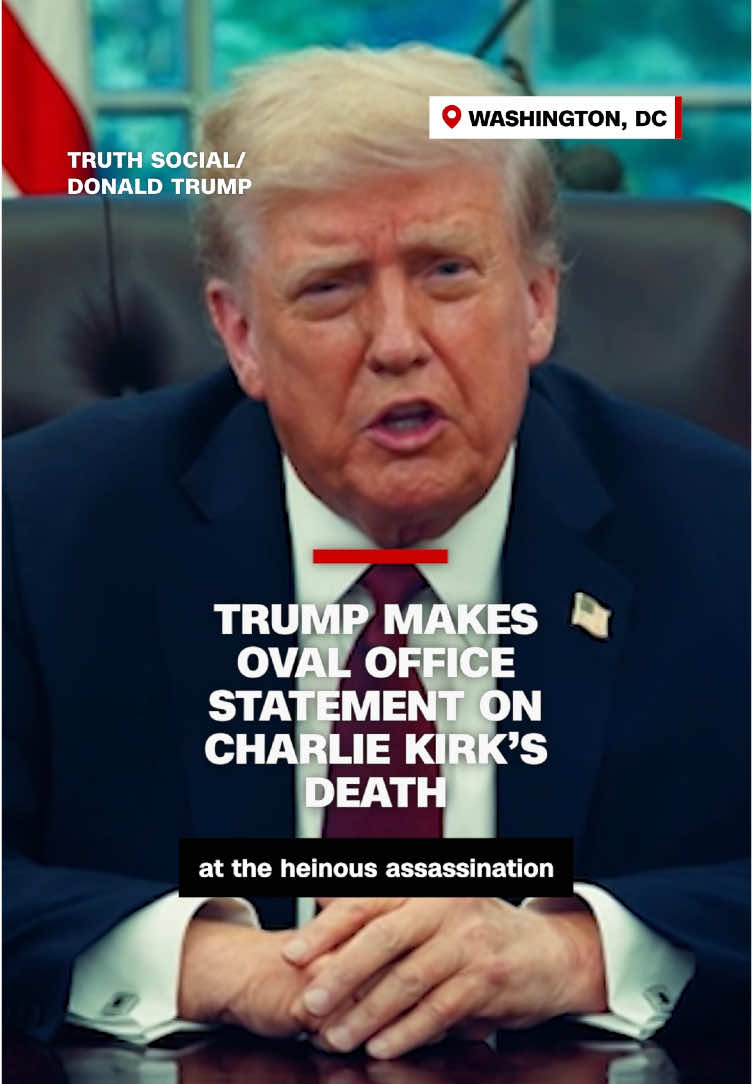 President Donald Trump expressed his “grief and anger” about the killing of Charlie Kirk in a direct-to-camera video from the Resolute Desk of the Oval Office. #CNN #News 