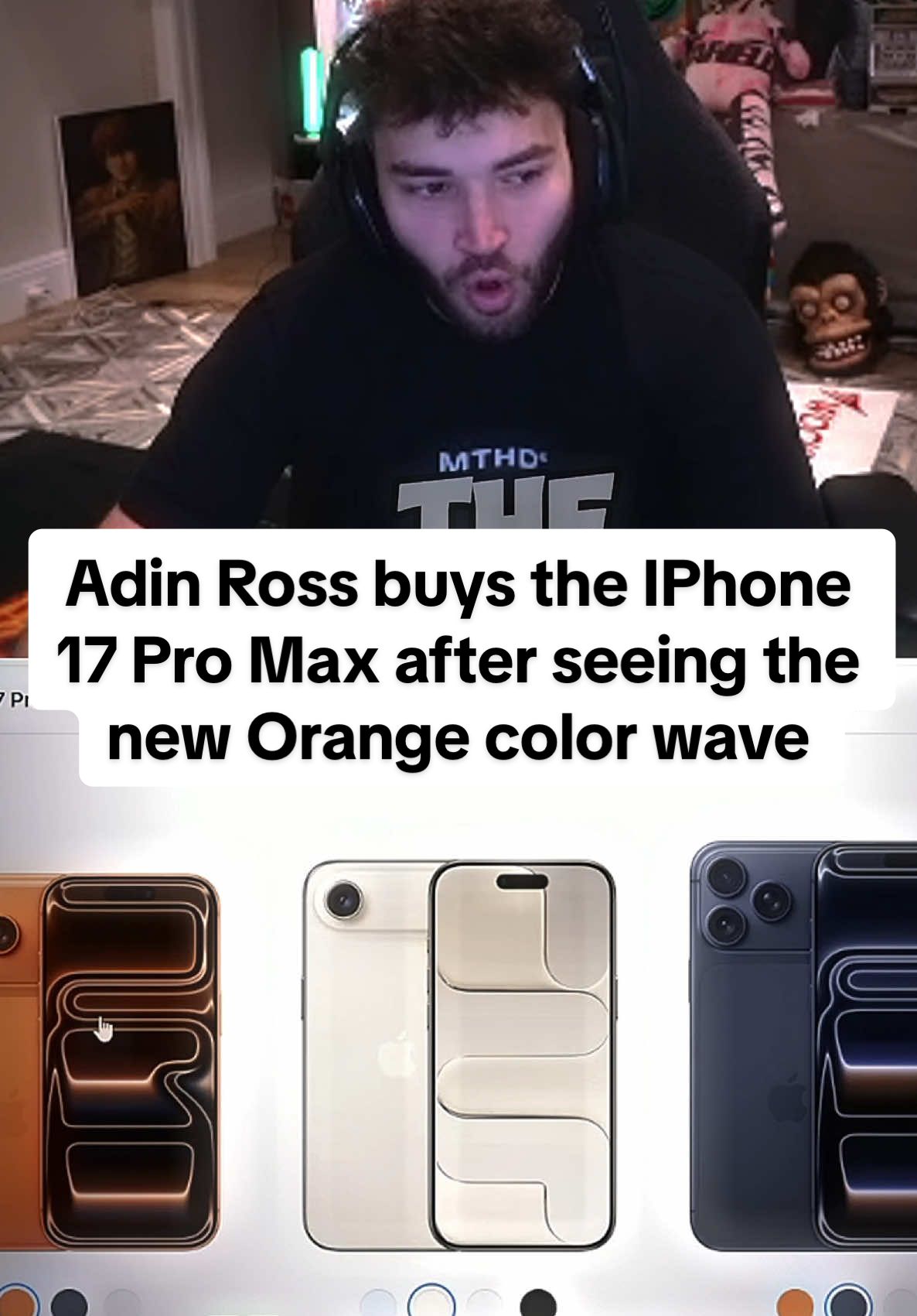 Adin Ross buys the iPhone 17 Pro Max after seeing the new Orange color wave #iphone17 #adinrossclips #orange 