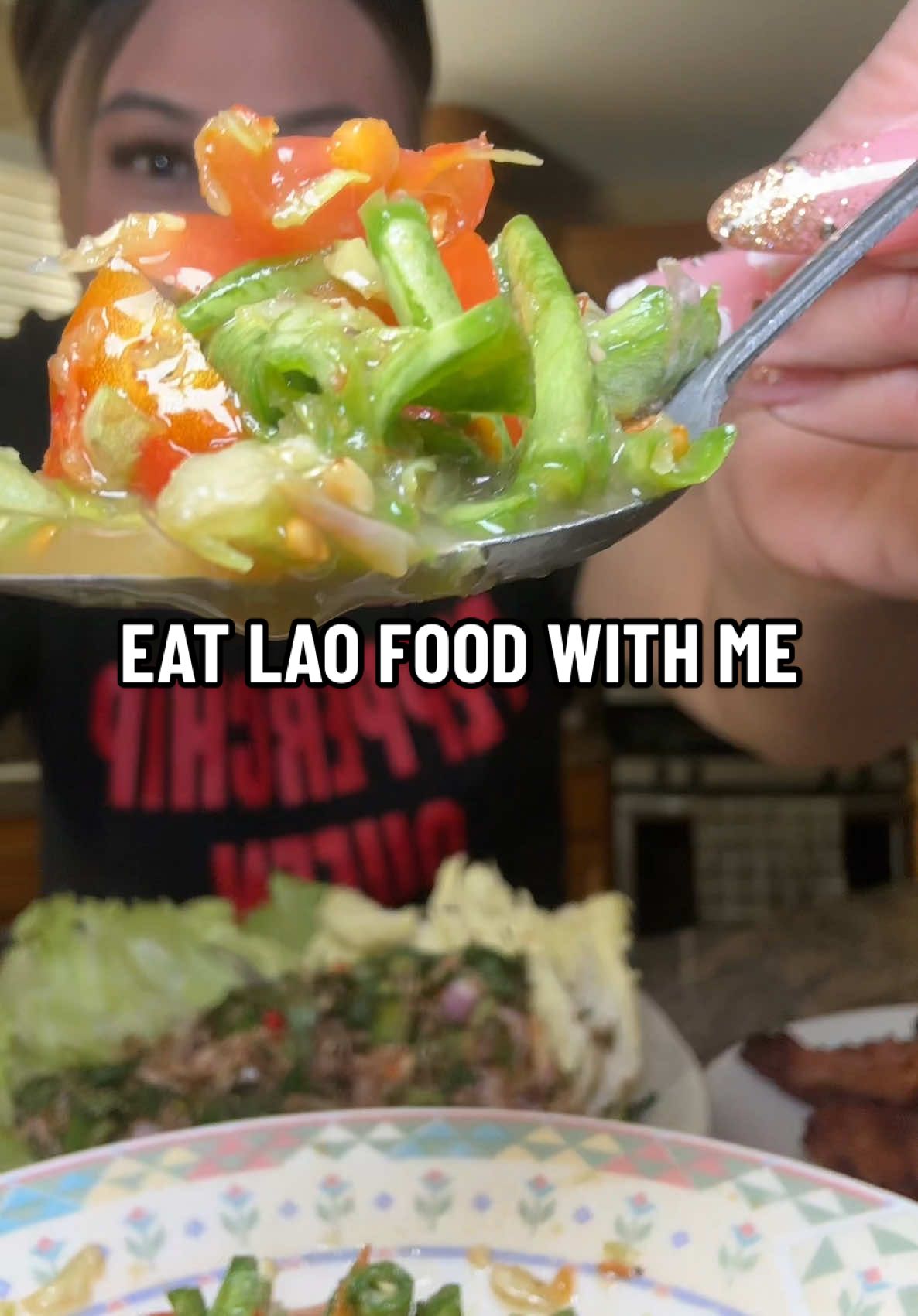 Eating & watching a Thai ghost movie #laofood #lao #Foodie #mukbang #mukbangeatingshow #eatwithjeannie #yummy #eat #eatingshow #eatingshow #eatwithme #thummakthua #riblets #spareribs #laap #laab #laotiktok #draftvideo #latepost 