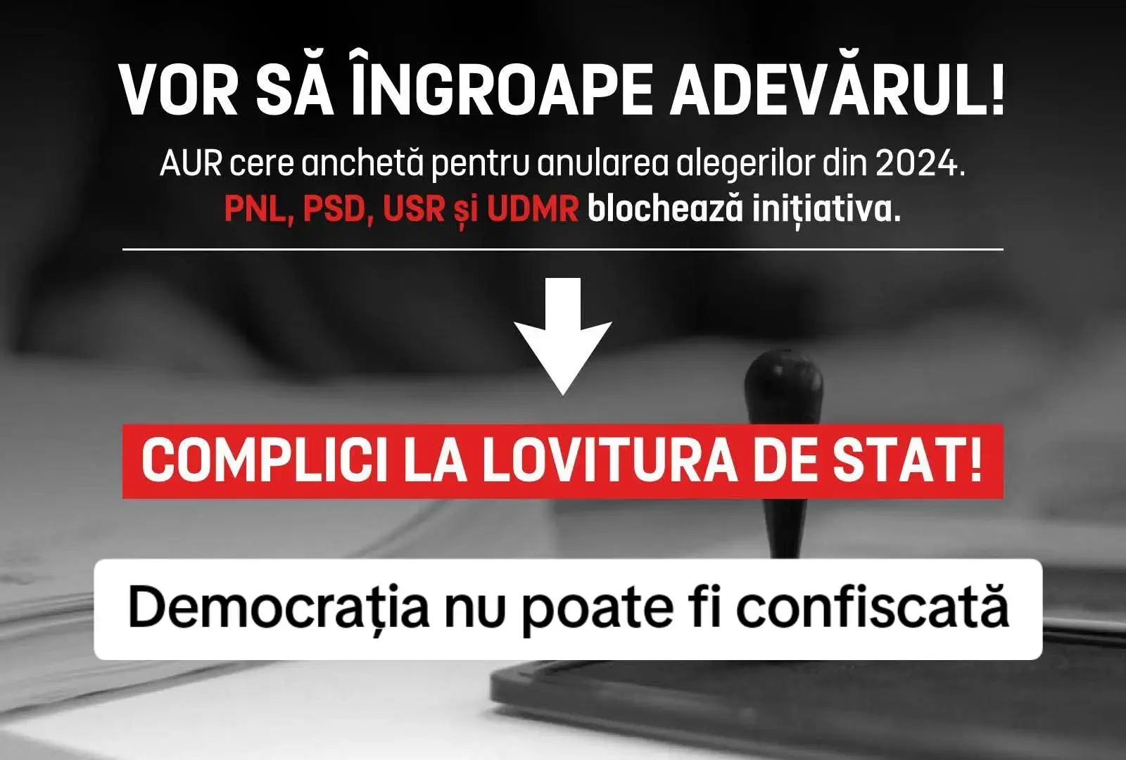 PSD-PNL-USR-UDMR vor îngroparea adevărului! Majoritatea parlamentară din Camera Deputaților a refuzat astăzi înființarea comisiei de anchetă privind anularea alegerilor prezidențiale din 2024.  La 9 luni după ce românii au fost privați de dreptul lor fundamental la vot, adevărul continuă să fie ascuns. Sistemul a anulat alegerile, iar românii încă nu știu care a fost motivul real.  Este o rușine pentru democrație și o insultă pentru milioane de români care așteaptă răspunsuri. Un lucru este însă limpede: principalul beneficiar al acestei fraude este Nicușor Dan, cel care, de altfel, a promis desecretizarea tuturor documentelor pentru aflarea adevărului. Tăcerea partidelor de sistem arată complicitate și frică de adevăr. Românii nu vor accepta mușamalizarea.  Cerem transparență totală și înființarea unei comisii de anchetă care să ajute la aflarea adevărului.  Democrația nu poate fi confiscată de un cartel politic care se teme de voința poporului. #SchimbarePentruRomânia #ApărareaCetățenilor #DatoriaNoastra #RomaniaPlătește #georgesimion 