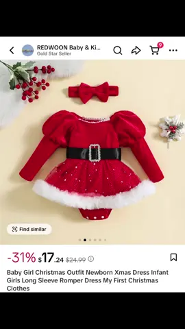 Baby Girl Christmas Outfit Newborn Xmas Dress Infant Girls Long Sleeve Romper Dress My First Christmas Clothes #REDWOONBabyandKids #kidsclothes #christmas #superbrandclub #viralOnTiktokShop 