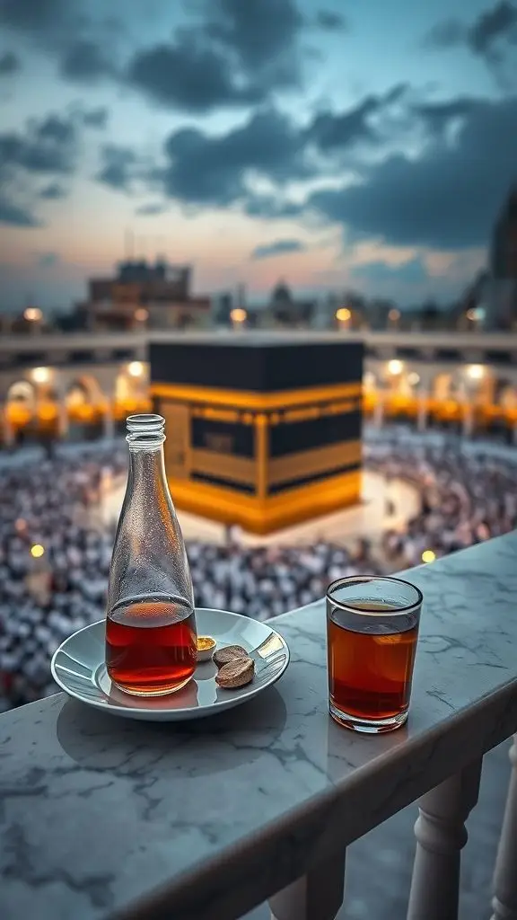 This image captures the majestic beauty of Masjid al-Nabawi, the Prophet's Mosque, located in the holy city of Madina. The iconic green dome marks the resting place of the Prophet Muhammad (PBUH). Surrounded by elegant minarets, the mosque's stunning architecture is illuminated under a clear blue sky. The expansive marble courtyard reflects the soft sunlight, creating a serene and spiritual atmosphere. Pilgrims are seen peacefully walking and praying, symbolizing the unity and devotion of Muslims from around the world. This sacred site is not only an architectural masterpiece but also a place of deep reverence and tranquility.