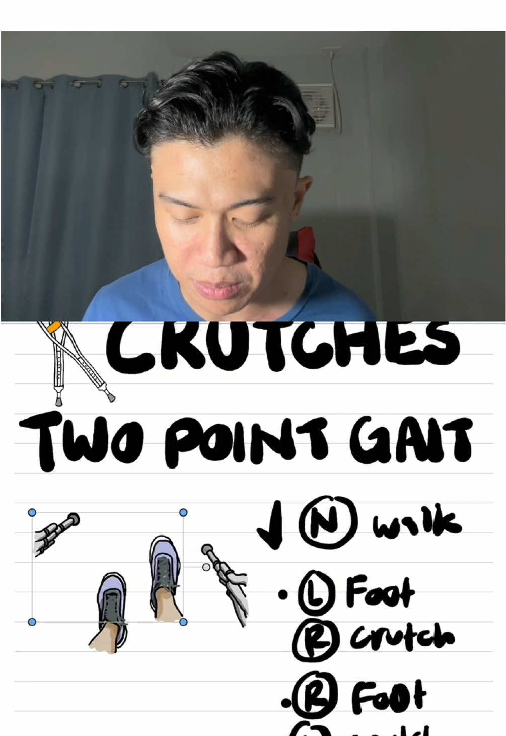 CRUTCHWALKING: TWO POINT GAIT DEMO 🫶🏼 Hi, I am sir Aldrex, your topnotcher-lecturer! Let’s make Med-Surg concepts simple! Follow for more: @clydeus_ on Instagram #fyp #nursing #review #lecture #pnle 
