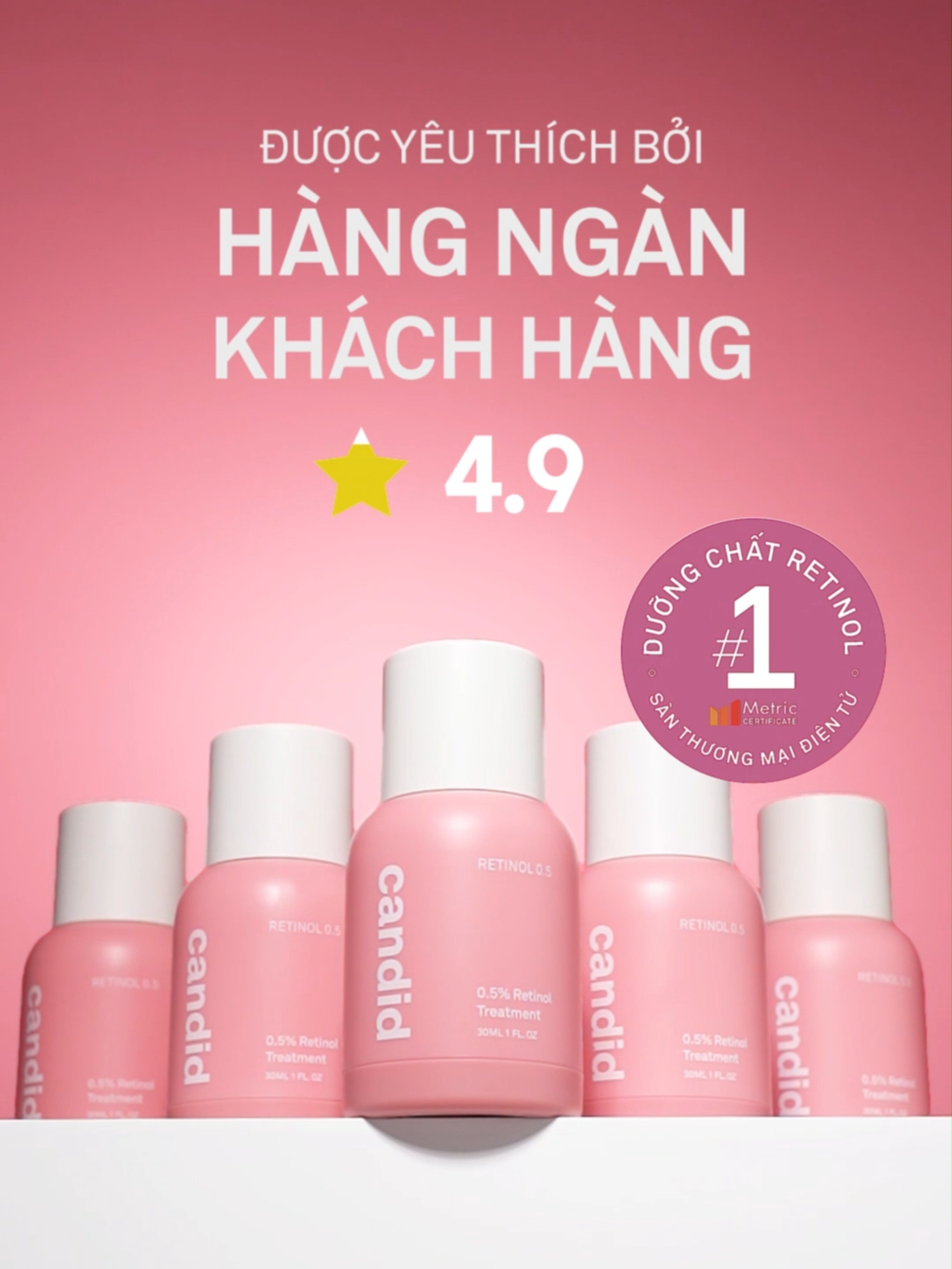 🌟 BEST-SELLER RETINOL CANDID, BÁN CHẠY #1 TRÊN 4 SÀN TMĐT*!​ Không phải ngẫu nhiên mà Retinol Candid trở thành sản phẩm bán chạy #1 trên 4 sàn TMĐT*. Với công nghệ tiên tiến, Retinol Candid được yêu thích bởi khả năng:​ ✨ Cải thiện nền da, làm đều màu. ✨ Hỗ trợ giảm dấu hiệu lão hóa.​ ✨ Tăng cường độ đàn hồi, giúp da căng mịn rạng rỡ.​ Để sở hữu những khả năng đó, chính là nhờ những công thức được nghiên cứu bởi chuyên gia và công nghệ tiên tiến hàng đầu:​ ✨ Công nghệ bọc vi nang giảm thiểu kích ứng, tối ưu hiệu quả.​ ✨ Texture mỏng nhẹ, dễ dàng thẩm thấu mà không gây cảm giác bết rít.​ ✨ Hệ trợ dưỡng B5 & Niacinamide giúp hoạt chất hoạt động êm dịu hơn, đồng thời hỗ trợ da phục hồi trong quá trình treatment.​ ​ Một lựa chọn xứng đáng giúp thăng hạng làn da của bạn – bạn đã trải nghiệm Retinol Candid chưa? 💛​ 👉 Đặt hàng ngay hôm nay để thăng hạng làn da cùng Candid.​ --------------------​ *Do công ty cổ phần khoa học dữ liệu Metric nghiên cứu từ ngày 1/10/2023 tới hết ngày 30/9/2024 trên 4 nền tảng Thương Mại Điện Tử gồm Shopee, Lazada, Tiki và TikTok. #candid #candidskincare #retinol #retinolcandid #chamda #bestseller #dacangbong