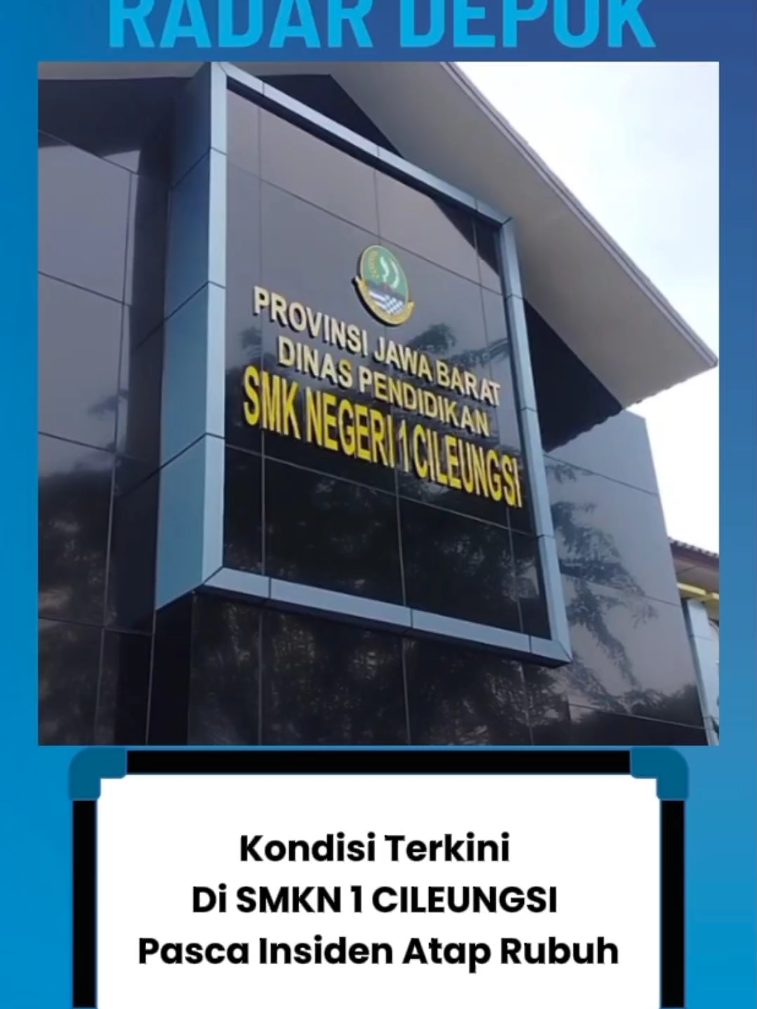 Kondisi Terkini Di SMKN 1 CILEUNGSI Pasca Insiden Atap Rubuh. Insiden atap roboh dalam ruang kelas terjadi di SMK Negeri 1 Cileungsi, Bogor, pada Rabu siang, 10 September 2025. Peristiwa tersebut terjadi saat proses belajar mengajar berlangsung. Meski tidak menelan korban jiwa, sebanyak 35 siswa mengalami luka-luka akibat tertimpa reruntuhan. #radardepok #kotadepok #depok #viralllllll #jawabarat