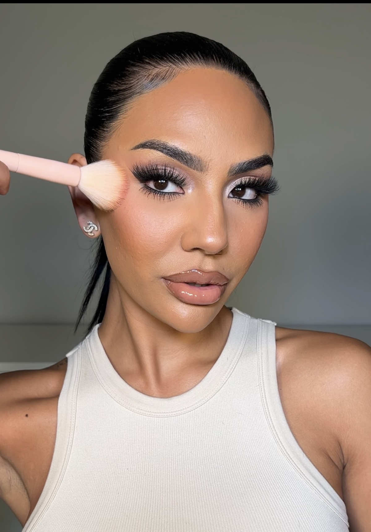Get ready with me🎀 Products I used! ⬇️ @Too Faced Born This Way Concealer as eye primer @Haus Labs Glam Room “Fame” Eyeshadow Palette  @Lilly Lashes style Beverly Drive @Beauty Creations Cosmetics Liquid Blush shade Desert Rose @Huda Beauty Easy Bake Setting Powder shade Ube Birthday Cake @LAWLESS Beauty Perfecting Powder shade Tan @YSL Beauty Waterproof Eye Pencil @Clinique High Impact Mascara @ColourPop Cosmetics lipliner Shade BFF3 Beauty creations Cosmetics X Murillo Twins Collection lipstick shade Nude Mood Beauty creations Cosmetic Tinted Lux Lip Oil shade Headliner
