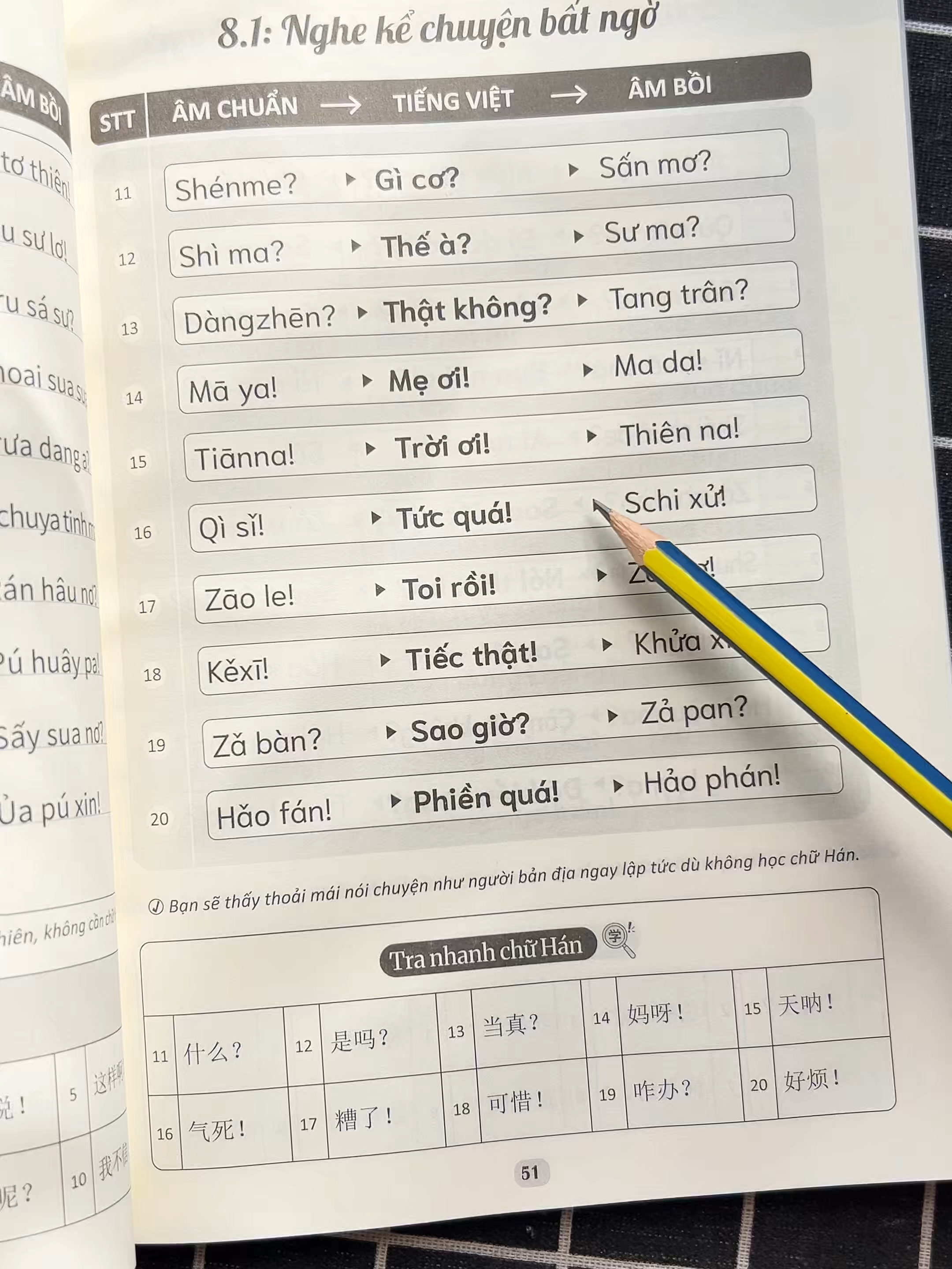 Bạn có từng thấy tiếng Trung “khó nhằn” chỉ vì toàn là chữ vuông? Thật ra, bạn hoàn toàn có thể bắt đầu học bằng phiên âm Latinh (pinyin) – giống như học hát theo lời karaoke vậy. Khi nhìn chữ “nǐ hǎo”, bạn chỉ cần đọc thành “ní hảo” là đã chào được người Trung rồi. Không cần vội nhớ mặt chữ, quan trọng nhất là nghe – nói trôi chảy trước. Học theo phiên âm có một lợi thế lớn: não bộ dễ bắt nhịp âm thanh, không bị rối mắt bởi chữ Hán phức tạp. Bạn cứ coi như mình đang học một “ngôn ngữ có chữ cái giống tiếng Việt”, chỉ khác cách đọc thôi. Ví dụ: chī fàn (trư phan) → ăn cơm hē shuǐ (hưa suẩy) → uống nước zǒu ba (zẩu ba) → đi thôi Hãy thử nhẩm đi nhẩm lại, bạn sẽ thấy những cụm này có nhạc điệu rất bắt tai. Mẹo nhỏ: ghép âm tiết thành nhịp – như đọc thơ. Ví dụ: “chī fàn – hē shuǐ – shuì jiào” (ăn cơm – uống nước – đi ngủ). Đọc nhiều lần, nhịp điệu sẽ khắc vào trí nhớ, tự động bật ra khi cần. Đừng sợ khó, cũng đừng ép mình học chữ viết ngay. Cứ coi tiếng Trung là một bài hát mới, mình tập hát bằng phiên âm cho quen tai, quen miệng. Khi giao tiếp trôi chảy rồi, quay lại học chữ Hán cũng không muộn. Bạn thử học theo cách này chưa? #hoctiengtrung #tiengtrung #tuhoctiengtrung #sachtiengtrung #tiengtrunggiaotiep
