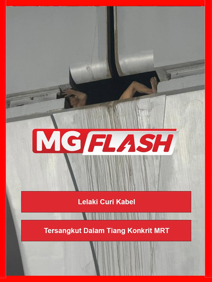 Lelaki Curi Kabel Tersangkut Dalam Tiang Konkrit MRT #MGFlash Seorang lelaki tempatan berusia 30-an berjaya dibawa turun selepas tersangkut di tiang konkrit laluan MRT di hadapan Balai Bomba dan Penyelamat, Taman Tun Dr Ismail. Pusat Gerakan Operasi Kuala Lumpur memaklumkan, pihaknya menerima panggilan berhubung kejadian itu sekitar jam 2.41 pagi.