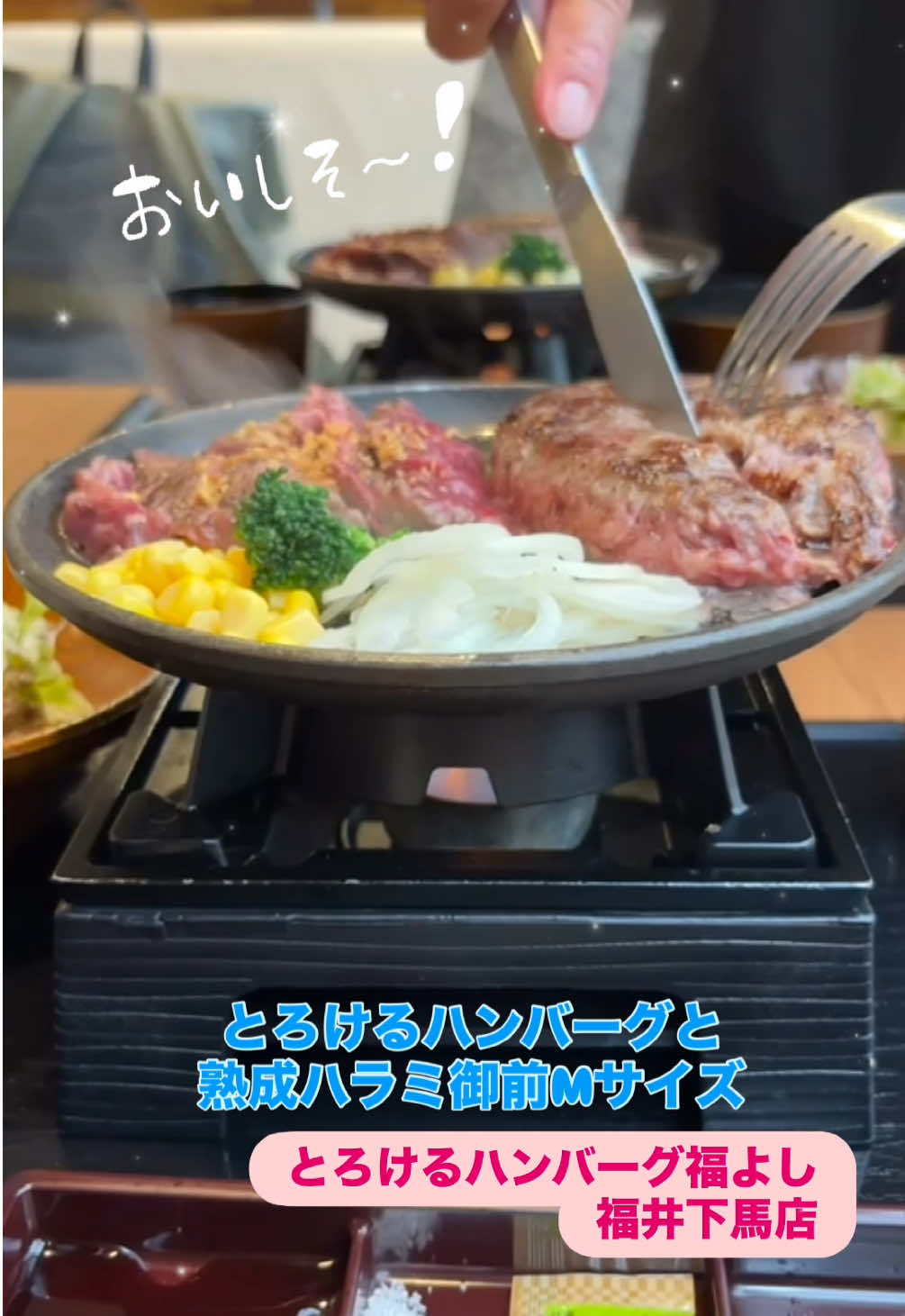 @fukuylnu6nr さんへ #とろけるハンバーグ と #熟成ハラミ御前 と #とろけるかき氷 頂いてきました✨ お洒落で開放的な店内☺️ 落ち着いた雰囲気でリラックスしながら 待っていると… ジュージューと美味しそうな音を出しながら とろけるハンバーグと 成熟ハラミ御前が😍 鉄板の下を火がついた状態で持ってきてもらえるから #レア状態で提供 される #ハンバーグ と #ハラミ肉 を #自分の好きな焼き加減で食べれる 😋 #ステーキソース #わさび塩 #わさび醤油 の3種類を交互に食べれて いろんな味を試せるよ😇 メインを食べた後には #鉄板でガーリックライス を作れちゃう❣️ ご飯やスープは #おかわり自由❤️  #デザート は とろける #かき氷 🍧 #桃 #イチゴ #マンゴー から選べるよ🍓 シロップがトロットロで #まるでジャム 🥰 こんな濃厚なかき氷は食べたことないっ‼️ 氷もきめ細やかで #頭がキーンってならない 😘 #大満足のラインナップ😆🙏  🏠とろけるハンバーグ福よし 福井下馬店      福井県福井市下馬２－１３０１ 📞050-8890-4381 🕒11:00〜21:00      アイドルタイム15:00〜17:00      午前　L.O.14:30      午後　L.O.20:30 PR #グルメ #洋食 #スイーツ #おしゃれスポット #福井ランチ #福よし福井下馬店 