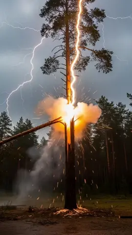 🌩️ Lightning Strikes a Tree in the Forest! 🌲⚡ Caught on camera: A powerful lightning bolt hits a tall tree deep in the forest. Nature’s raw power at its finest! 🌧️🌩️ #NatureShock #LightningStrike #StormPower #NatureFootage #EpicStorm 