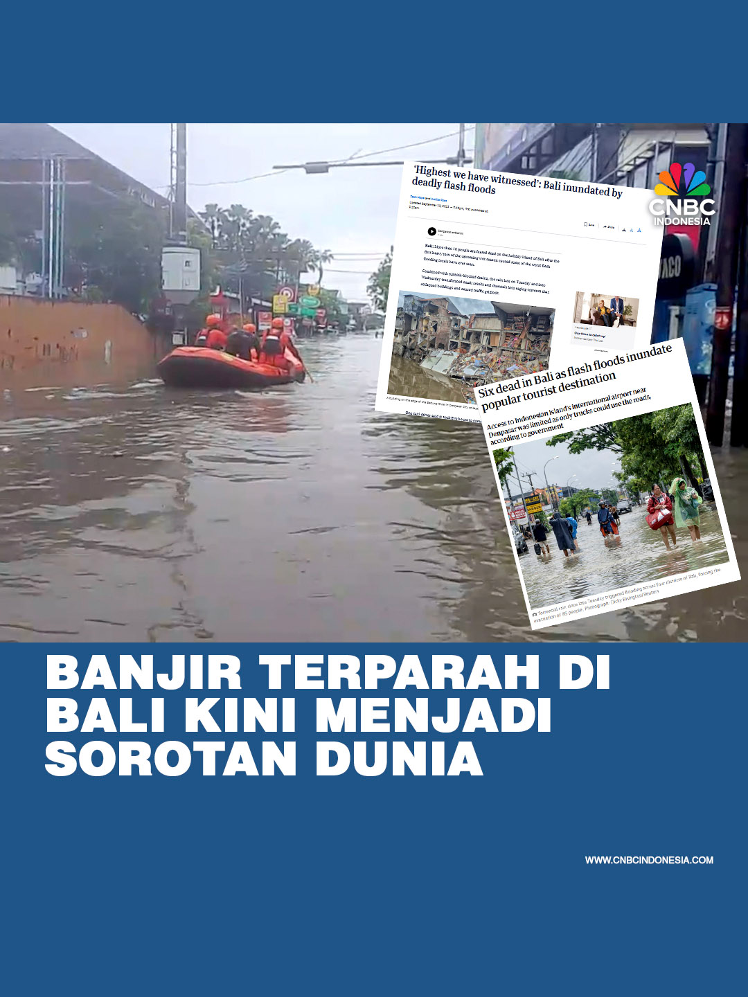 Media asing seperti The Guardian dan Sydney Morning Herald menyoroti banjir besar yang melanda Denpasar pada Rabu (10/9). Hujan deras nonstop membuat dua bangunan roboh, jalan utama lumpuh, hingga akses bandara terganggu. Banjir kali ini tercatat sebagai salah satu yang terparah di Bali. Doa terbaik untuk para korban, semoga kondisi segera pulih dan masyarakat bisa kembali beraktivitas dengan aman.  #PrayForBali