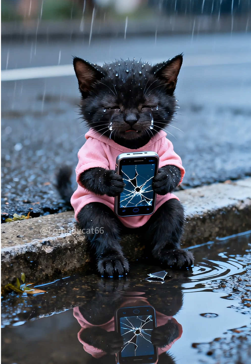 The little black cat loves its phone more than its own life.#cat #aicat #kitten #orangecat 
