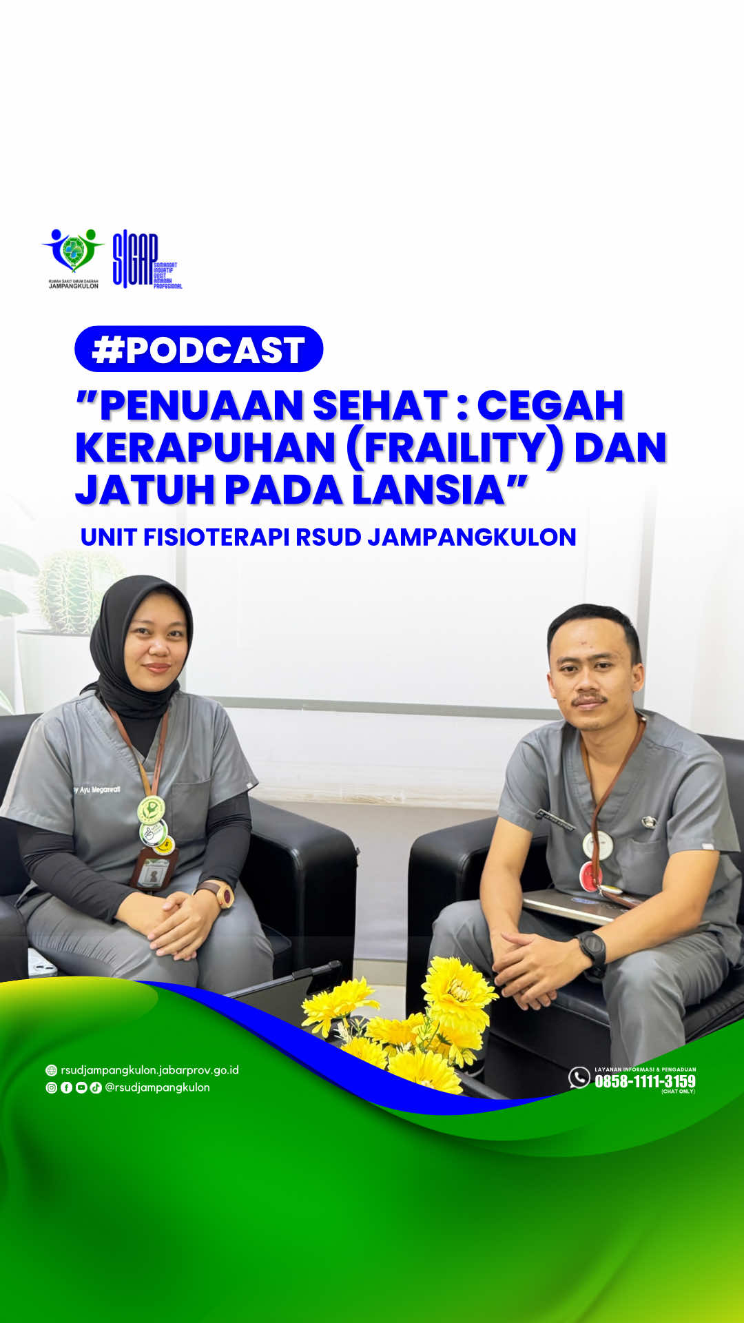 #podcastSENADA 🎙️ “Seputar Informasi dan Edukasi Kesehatan anda” #episode22 #eps22 Hallo wargi #rsudjampangkulon podcast SENADA hadir kembali dengan mengusung tema ”Penuaan Sehat : Cegah Kerapuhan (Fraility) dan Jatuh Pada Lansia” Berikut siaran ulang live podcast dari fisioterapi  🎧Narasumber : M. Ja'far Asyidiq S.Tr.Kes 🎙️Host : Shopy Ayu Megaswati, A.Md. Kes