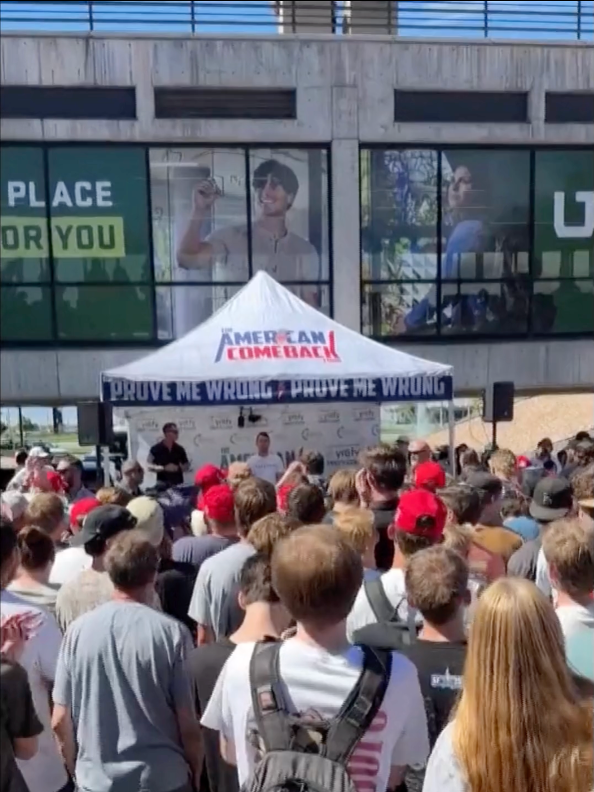 TRIGGER WARNING: SENSITIVE CONTENT AND GRAPHIC IMAGES Eyewitness video showed the moment U.S. conservative activist Charlie Kirk, an influential ally of President Donald Trump, was fatally shot on Wednesday, September 10, 2025 (U.S. Time), while speaking at a Utah university, sparking a manhunt for a lone sniper who the governor said had carried out a political assassination. In the video, a person is heard asking Kirk about the number of mass shooters in the United States in the last ten years. Kirk then asks whether or not to include gang violence in the tally, before a gunshot is fired. Reuters was able to confirm the location as the building and layout match satellite images and coordinates included in original file metadata. Date was verified by the metadata from files. Authorities said they still had no suspect in custody as of Wednesday night, some eight hours after the mid-day shooting at Utah Valley University campus in Orem, Utah, during an event attended by 3,000 people. The lone perpetrator suspected of firing the single gunshot that killed Kirk, 31, apparently from a distant rooftop sniper's nest on campus, remained 