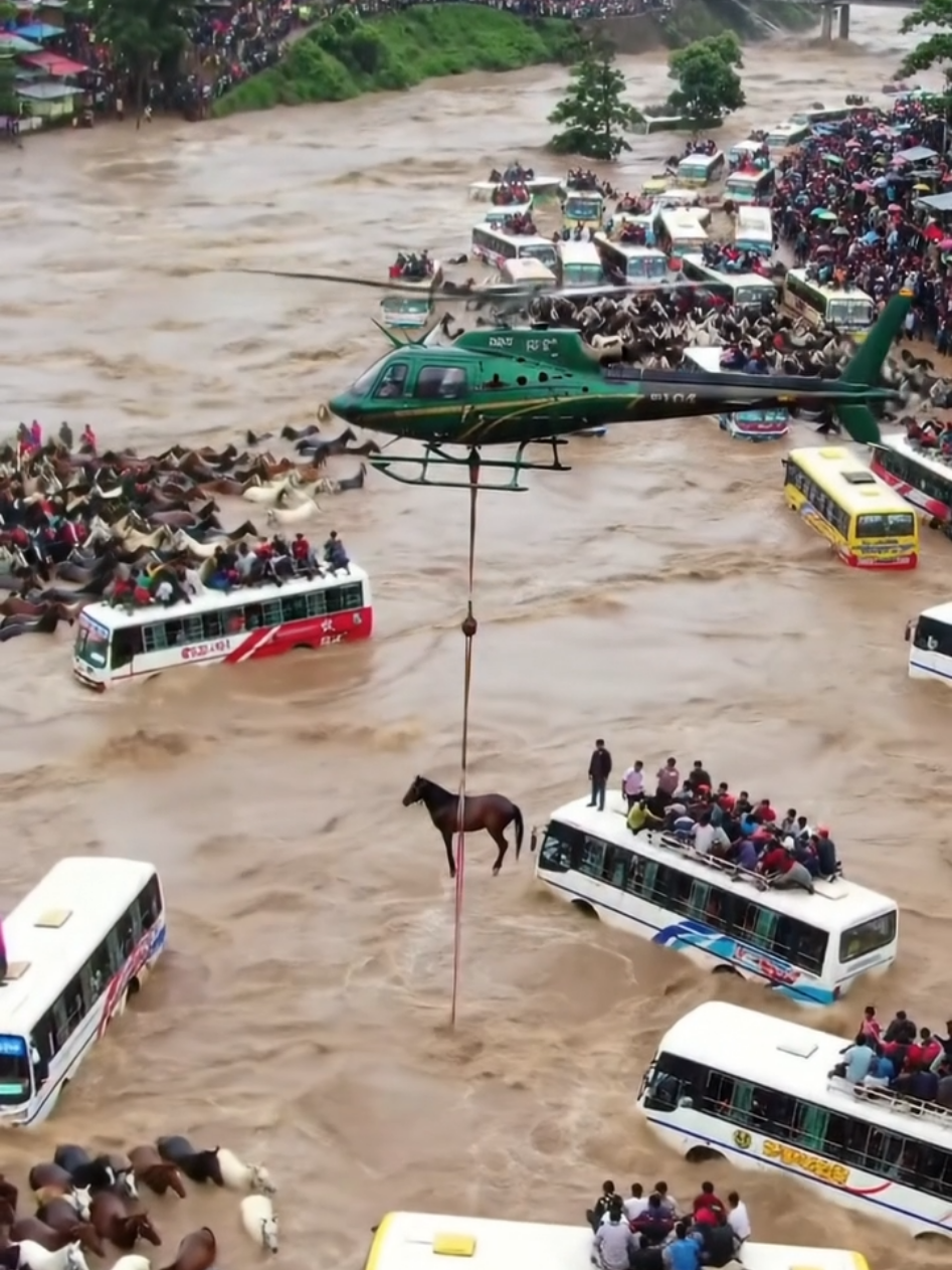 Heavy Floods 🌊 People & Horses Trapped in Flood Water #flood #flooddisaster #fypシ゚ #trending #unfrezzmyaccount