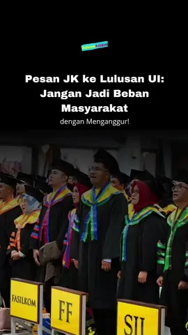 Wakil Presiden ke-10 dan ke-12 RI, Jusuf Kalla ngasih pesan buat wisudawan UI. JK berpesan agar wisudawan UI bisa menyelesaikan masalah dan nggak jadi beban masyarakat dengan nganggur. #jusufkalla #universitasindonesia #mahasiswa 
