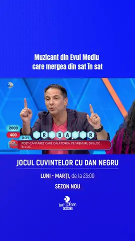 „Nici trabuc, nici trabadur, e între!” 🤔 Știți soluția? Scrieți în comentarii! 💬  „Jocul cuvintelor cu Dan Negru”, revine luni și marți, de la 23:00, cu noi ediții, numai pe Kanal D!  #joculcuvintelor #kanaldromania #showbiz