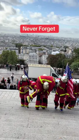 Paris Fire Department in honor of NYFD. Climbing the steps Sacre Couer. #911 #NYFD #PARIS #memorial #911memorial 