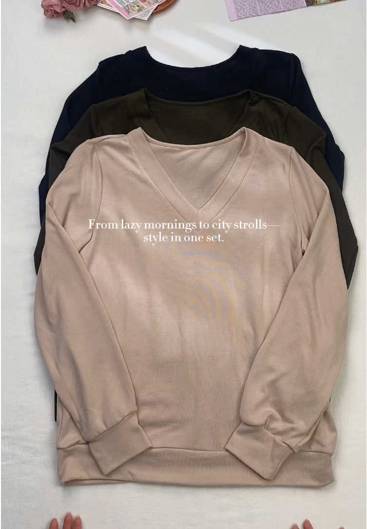 From lazy mornings to city strolls—style in one set🧸 #longsleeve #womensfashion #vneck #spotlightfinds #tiktokshoprestock 