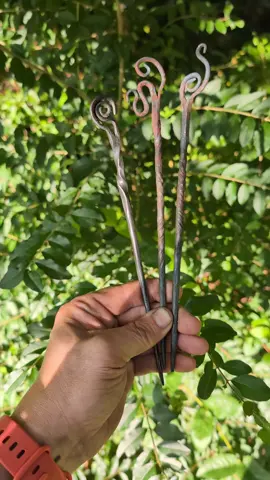 What do y'all think of these wizard staff style hair sticks? It is a lot of fun playing with the different little twists and curls. If you need some let me know! #blacksmith #art #forgedinfire #witchtok  #BookTok 