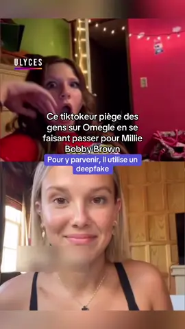 Crédit : @YounesLife // le tiktokeur @youneslife s’est amusé à utiliser la technologie de deepfake afin de piéger des utilisateurs d’Omegle en se faisant passer pour l’actrice Millie Bobby Brown. Un jeu amusant qui a permis à ces internautes de croire qu’ils rencontraient la star de Stranger Things.