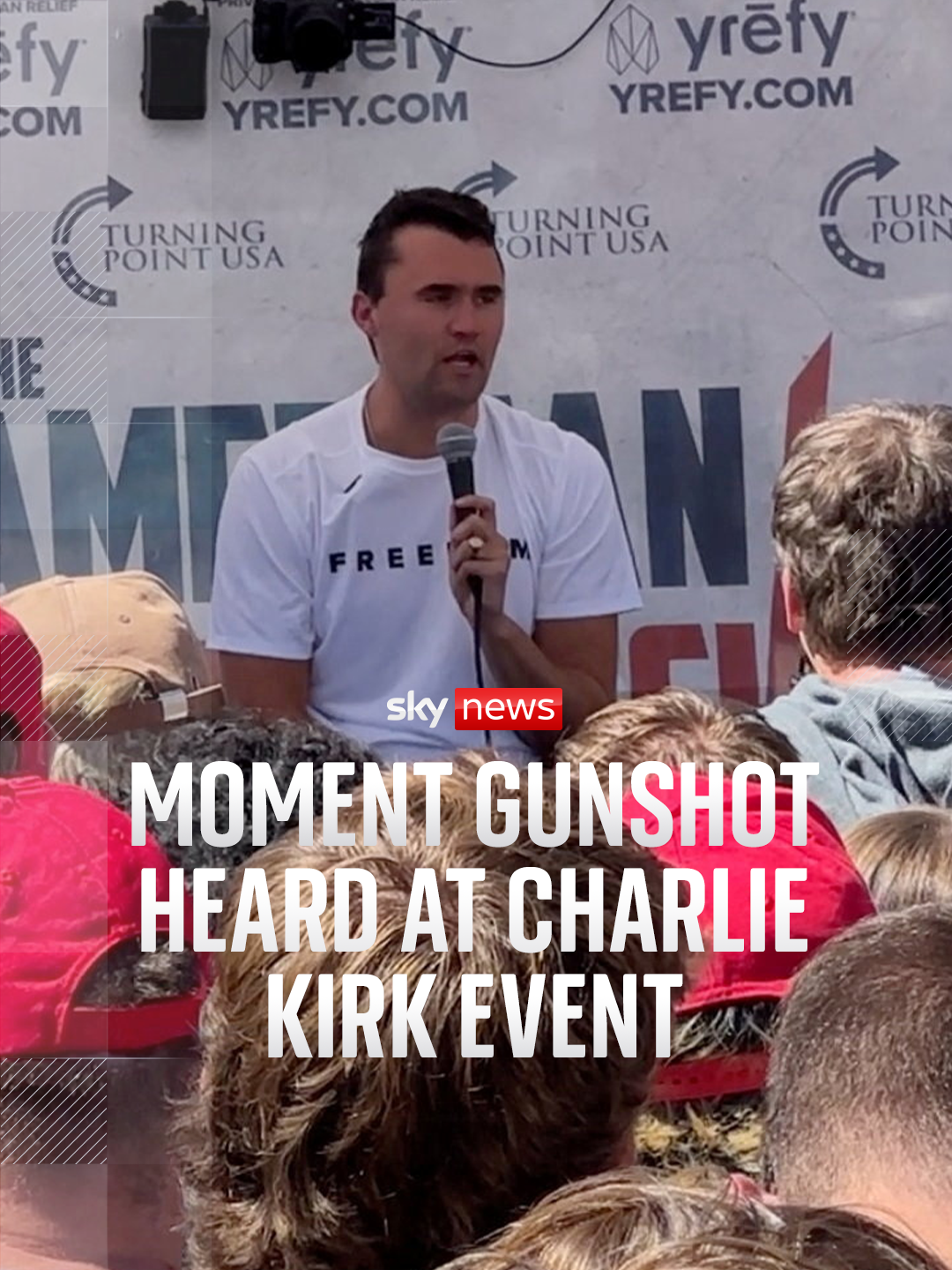 A camera that was livestreaming Charlie Kirk's event at Utah Valley University picked up the sound of a gunshot and shows attendees screaming and scattering. #SkyNews #US #charliekirk