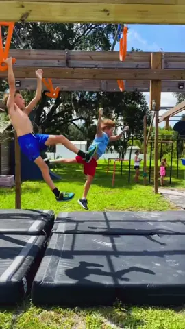 Boys go head to head racing on epic backyard ninja warrior obstacle course! @Ninja Strong @EastCoast @Kasen  #americanninjawarriortraining #ninjakids #obstaclecourse #runfaster #speedtraining