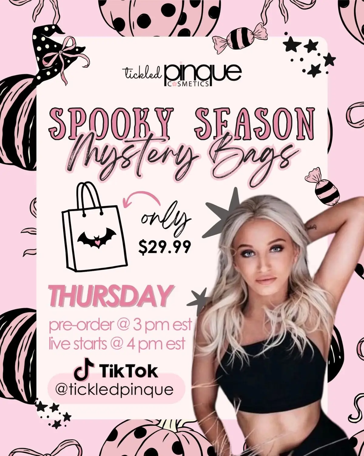 👻💖 HAPPENING TODAY 💖👻 Our Spooky Season Mystery Bags are here - and they’re packed with spook-sclusive colours you can ONLY get in these bags 🕸️💅 🎃 Just $29.99 each 🖤 Bag Categories: Trick or Treat 🍬 | Boo! 👻 | Scary Movie 🎥 💌 Pre-order at 3 PM EST 🎥 Live at 4 PM EST on TikTok PLUS 👉 30% OFF the rest of the site for any extras you need 🛍️✨ These bags will vanish faster than candy on Halloween night - don’t miss your chance to grab yours! 🕷️💖