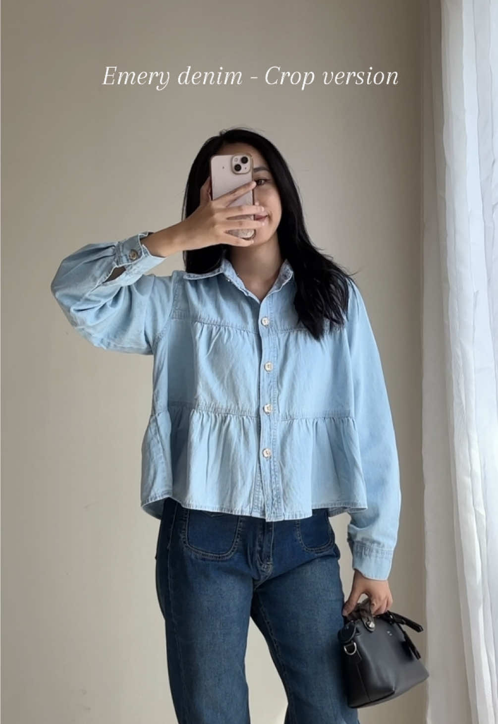 Super cantikkk bangettt💙 Model : bb 45kg tb 158cm wearing Regular size (panjang 52cm) #topteen #denim #emerydenim 