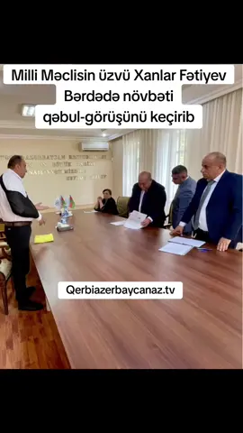 Milli Məclisin üzvü Xanlar Fətiyev Bərdədə növbəti qəbul-görüşünü keçirib Milli Məclisin deputatı Xanlar Fətiyev seçildiyi 98 saylı Bərdə-Tərtər Seçki dairəsi üzrə vətəndaşlarla növbəti qəbul-görüşünü keçirib.  Qerbiazerbaycanaz.tv xəbər verir ki, qəbul YAP Bərdə rayon təşkilatının inzibati binasında olub. Qəbul zamanı Xanlar Fətiyev vətəndaşların ümumi və şəxsi problem və çətinlikləri ilə bağlı müraciət və şikayətlərini dinləyib,onların həllinə çalışıb. Onlardan bir qismi qanunvericiliyə uyğun olaraq yerində həll olunub, bir qisminin həlli üçün aidiyyatı qurumlarla əlaqə saxlanılması üçün müvafiq tədbirlər görülüb. Qəbul-görüşdə YAP Bərdə rayon təşkilatının sədri Faqət Şadlinskaya iştirak edib. Vətəndaşlar qəbulla bağlı razı qaldıqlarını bildirmiş, ölkəmizdə həyata keçirilən sosial-iqtisadiin inkişafın sürətləndirilməsi ilə bağlı Prezidenti cənab İlham Əliyevə və Birinci vitse-prezident Mehriban xanım Əliyevaya dərin minnətdarlıqlarını bildiriblər.