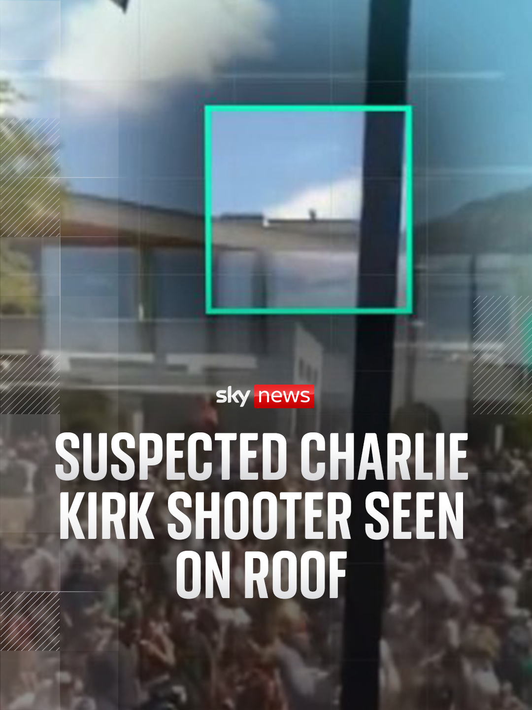 Sky News has identified there was 130m between the suspected shooter and Charlie Kirk when he was fatally shot. Videos taken by people at the university event in Utah shows the suspected attacker on top of a roof.  #CharlieKirk #USpolitics #utah #donaldtrump #usnews 
