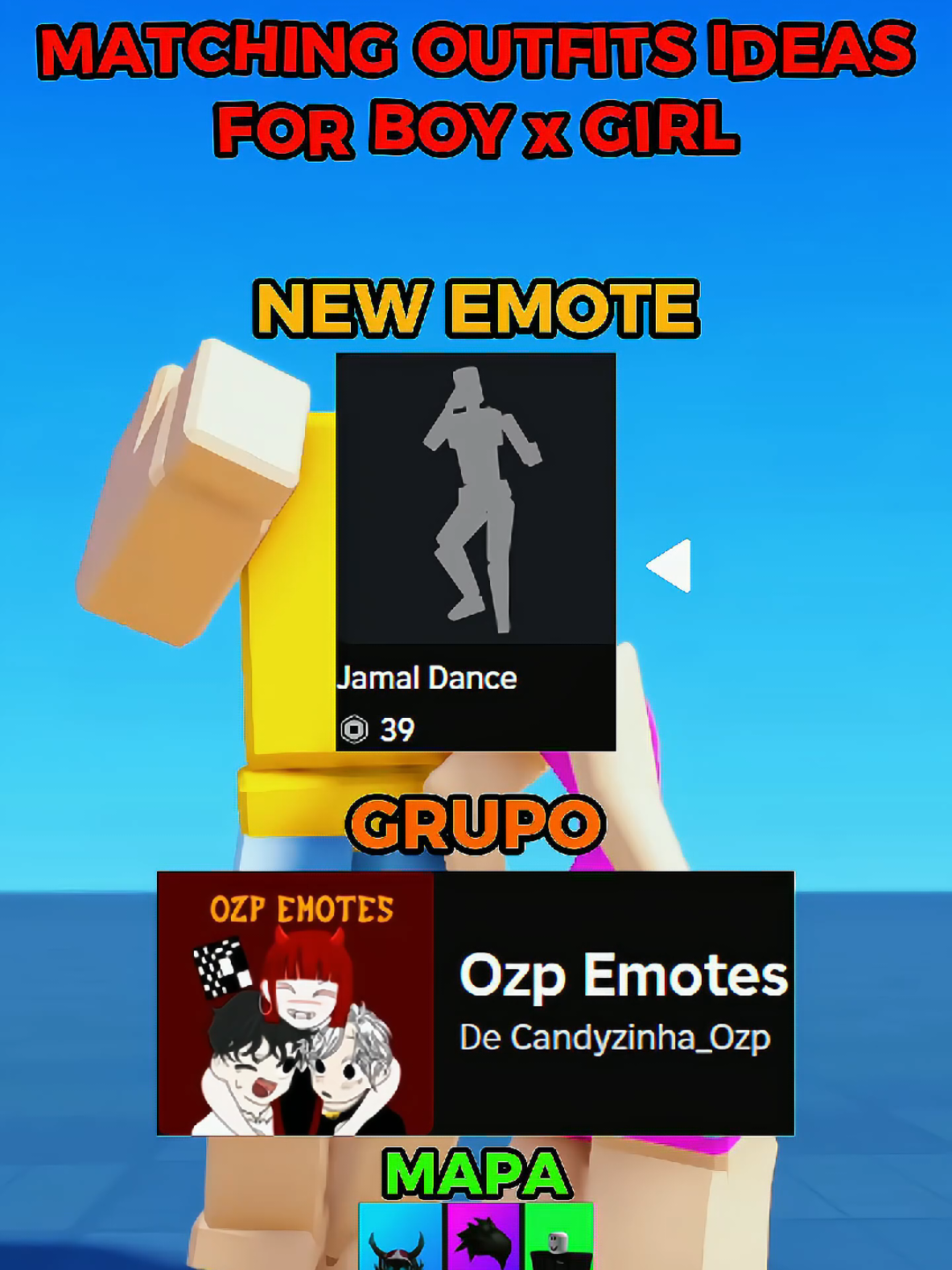 NEW EMOTE | ⚡ Matching Outfits Ideas for Boy x Girl ✨💕 Emote: Jamal Dance Passinho do Jamal @eoo_chapa  Grupo: Ozp Emotes  feito pelo @Diosep  Mapa: Criador de avatar Catalago  #robloxoutfits #robloxoutfitideas #fyp #robloxfyp #fyy 