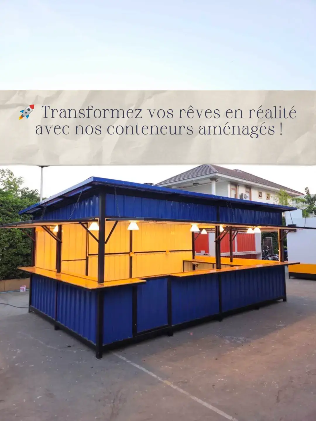 ✨🚀 Transformez vos rêves en réalité avec nos conteneurs aménagés ! 📦💡 Un design moderne, pratique et prêt à l’emploi pour lancer votre business ou créer votre espace unique. ✅ Solide & durable ✅ Aménagement personnalisé (bar, kiosque, boutique, bureau…) ✅ Facile à installer et à déplacer 🔥 Idéal pour la restauration rapide, un bar tendance, une petite boutique ou même un bureau original ! 👉 Contactez-nous dès aujourd’hui pour plus d’infos et rejoignez la tendance des conteneurs aménagés. #ContainerDesign #BusinessFacile #KiosqueModerne #TikTokBusiness #Innovation 