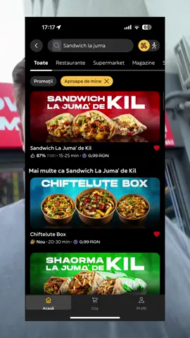 🚀 Ne gasesti direct pe 📲 Glovo / Bolt Food / Wolt cu mai multe branduri 🔥 🥪 Sandwich la Juma’ de KIL – cele mai mari & gustoase sandwichuri 🌯 Shaorma la Juma’ de KIL – shaorma exclusiv 🔝 🍔 Master Burger – burgeri suculenti 😍 🥙 Chiftelute Box – gustul copilariei ❤️ 🍗 Crispy Corner – crispy strips crocante 🐔 🍖 Coastele lui Culcea – coaste fragede & pline de savoare 🤤 👉 Comanda acum și îți livrăm direct acasă 🏠✨