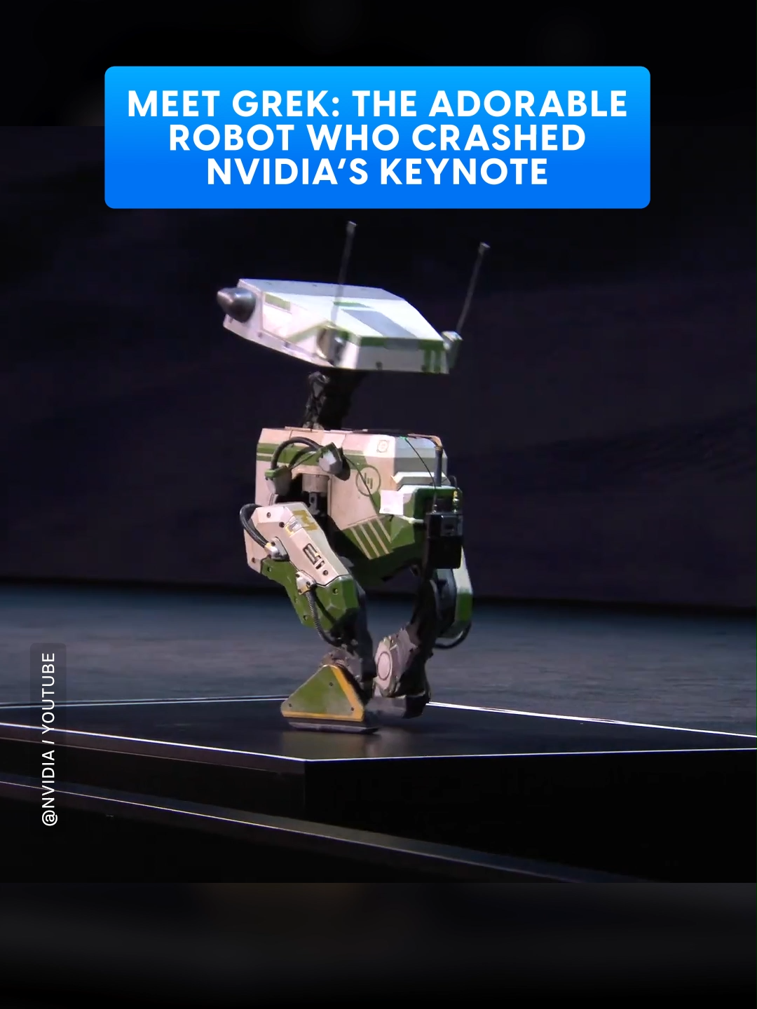 In case you missed it: Nvidia CEO Jensen Huang brought a robot named Grek on stage at VivaTech in Paris — it walked, danced and even snapped pics with the crowd. #nvidia #robotics #technews