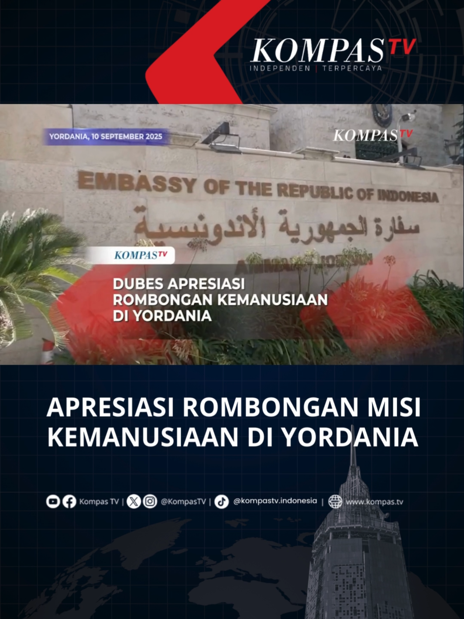 Duta Besar Indonesia untuk Yordania sekaligus Palestina, Ade Padmo Sarwono menerima rombongan misi kemanusiaan yang baru saja menyalurkan bantuan rakyat Indonesia bagi pengungsi Palestina di Kamp Shuknah Yordania. Dalam pertemuan tersebut, Dubes Ade Padmo menyampaikan apresiasinya atas kepedulian masyarakat Indonesia yang terus hadir membantu rakyat Palestina. Ia juga menjelaskan kondisi terkini pengungsian yang ada di Yordania dan hambatan sulitnya bantuan masuk langsung  ke kawasan Gaza. Tuliskan komentarmu dan dapatkan berita terkini lainnya di www.kompas.tv serta youtube.com/kompastv #SOROTKompasTV #TikTokBerita