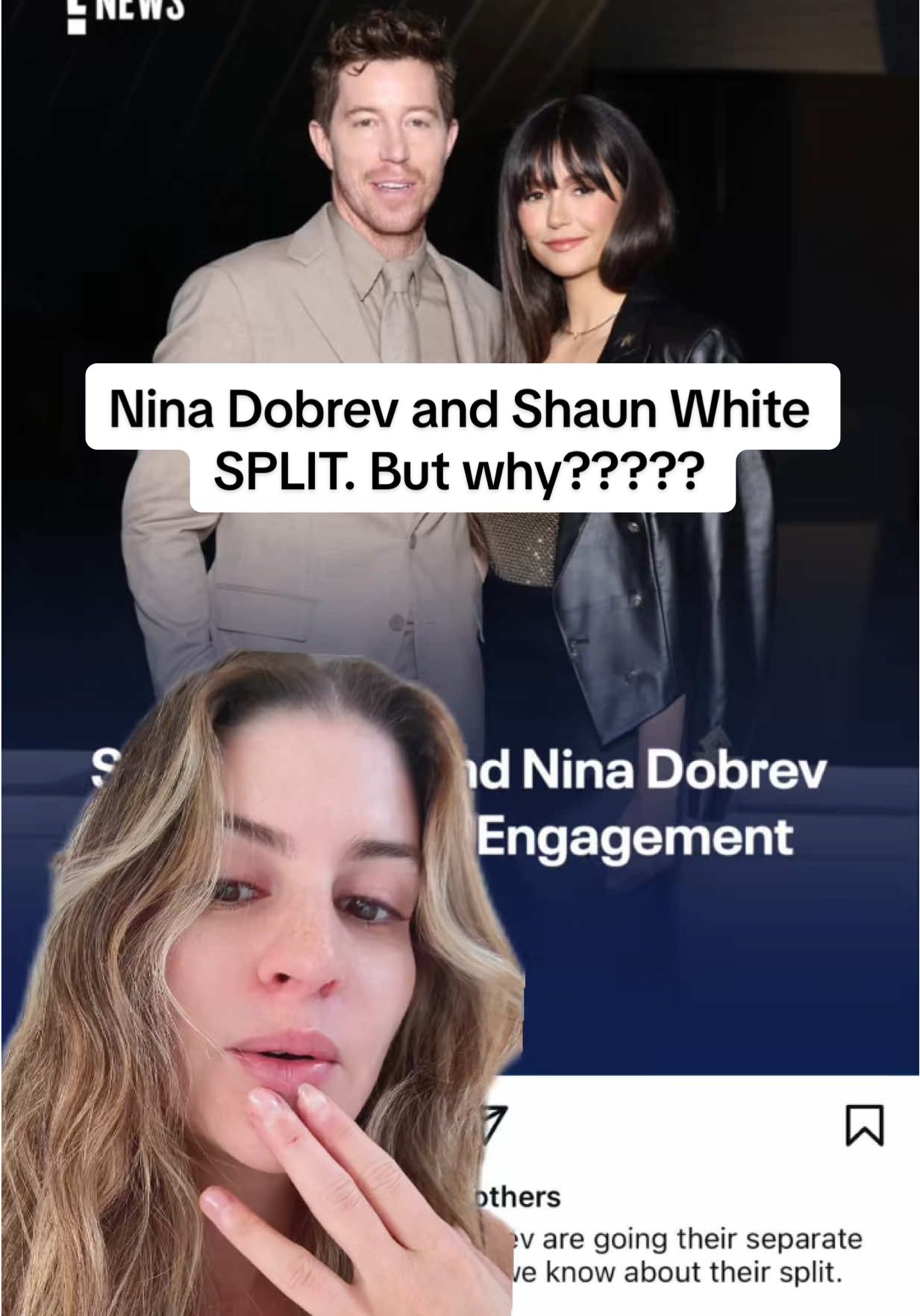 Why did Nina Dobrev and Shaun White split???? Come on TikTok, do your thing. #ninadobrev #shaunwhite #breakup #breakupnews 